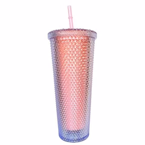 Vaso Rosado Térmico LUZ LED tipo StarBuck 710ML