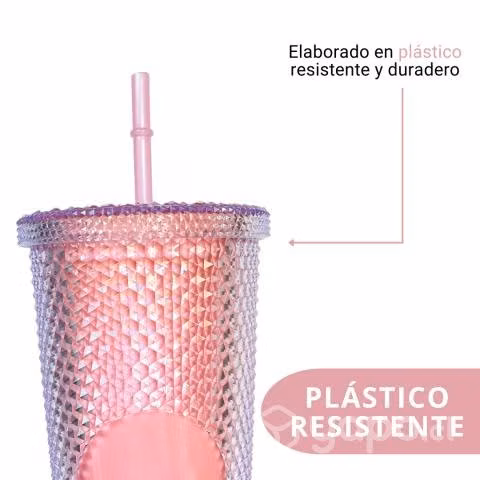 Vaso Rosado Térmico LUZ LED tipo StarBuck 710ML