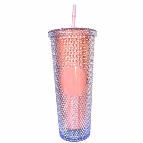 Vaso Rosado Térmico LUZ LED tipo StarBuck 710ML