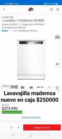 Lavavajilla mademsa 14 cubiertos nueva en caja
