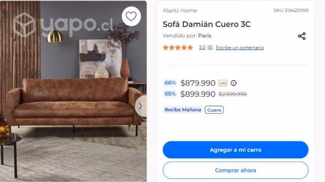 Sofá 3 cuerpos de cuero - Imagen 2