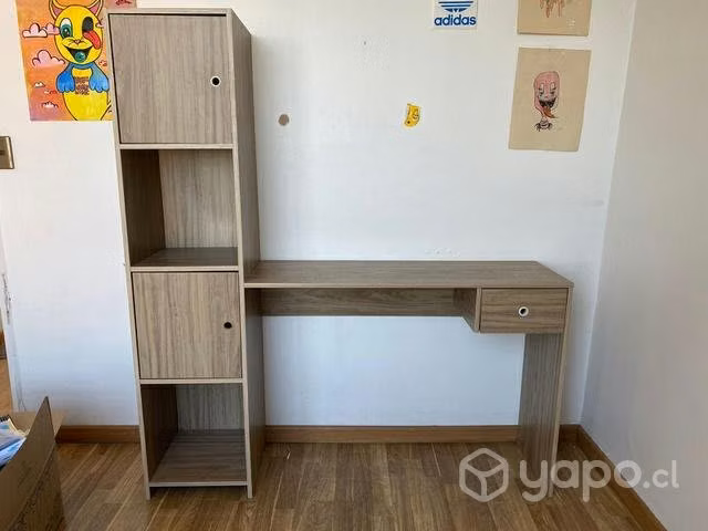 Escritorio con cajonera y repisa