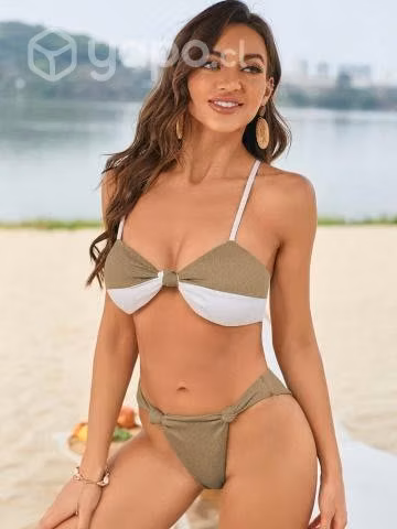 Bikini color Caqui/blanco