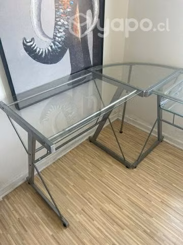 Escritorio esquinero L de vidrio