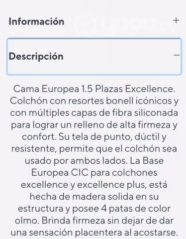 CAMA NUEVA CIC Excellence 1.5 plazas tipo europea