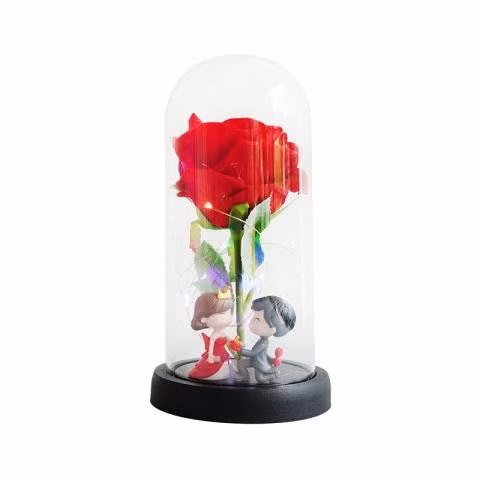 Rosa eterna con luz led y muñecos