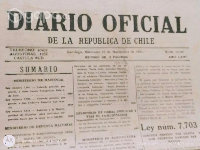 Antiguo Diario oficial año 1943
