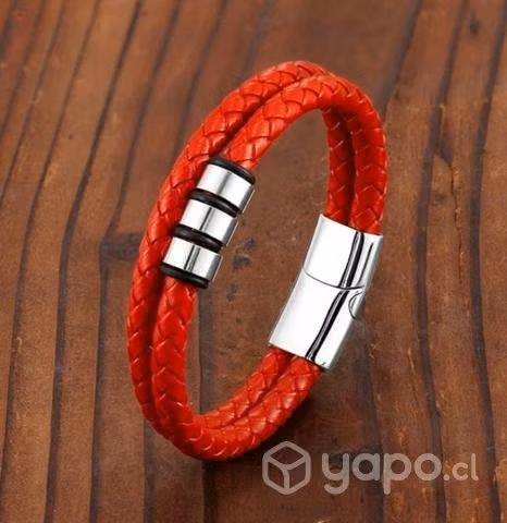 Pulsera Hombre Cuero Broche Iman Acero Inoxidable