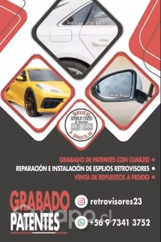 Venta de retrovisores y grabados de patente