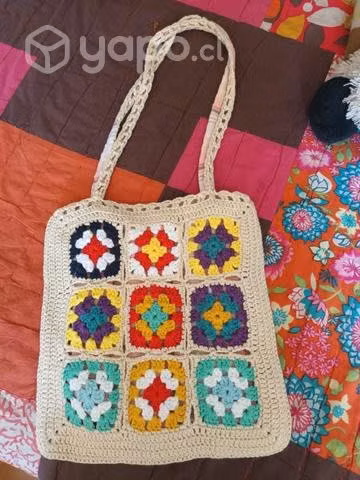 Bolsito tejido a crochet hilo algodón forrado