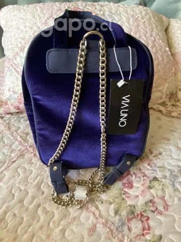 Mochila terciopelo VIAUNO azul rey nueva!! - Imagen 2