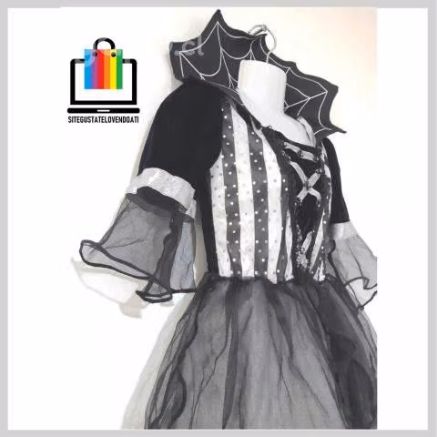 Vestido de Vampira Blanco Negro Gris - Imagen 3