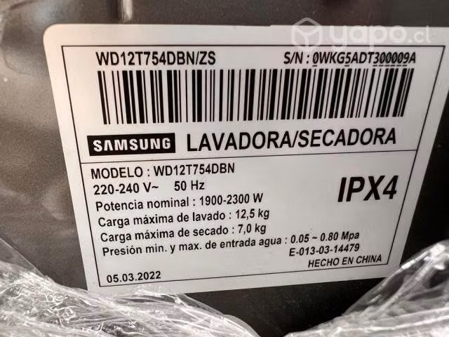 Lavadora Secadora 12.5Kg / 7Kg con Control con Int
