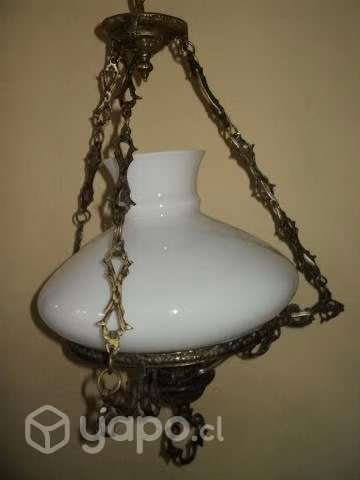 Antigua Lámpara Colgar Bronce Con Tulipa 25 Cms