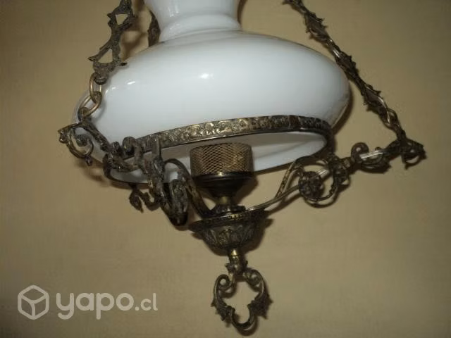 Antigua Lámpara Colgar Bronce Con Tulipa 25 Cms