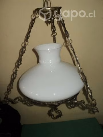 Antigua Lámpara Colgar Bronce Con Tulipa 25 Cms
