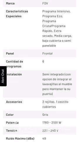 Lavavajillas FDV 10 cubiertos nuevo
