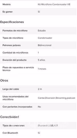 Micrófono Condensador con brazo y tarjeta de Sonid