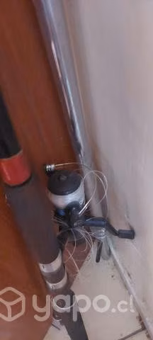 Caña mas carrete mas barra para pesas