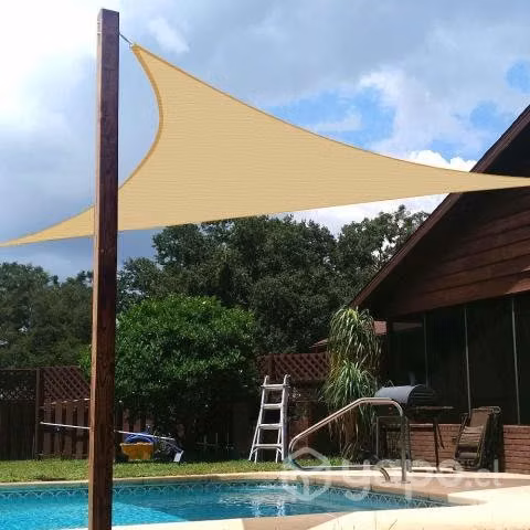 TOLDO RASCHEL TRIANGULAR 5x5x5 MT BEIGE / NUEVO - Imagen 4