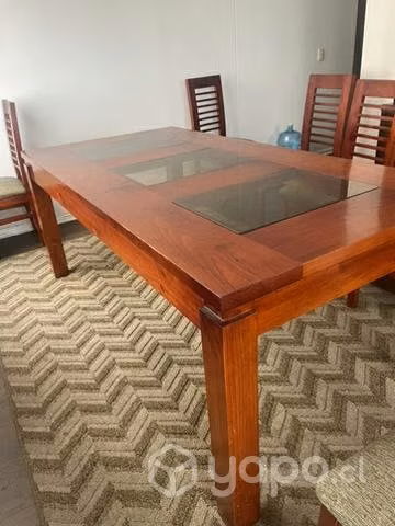Comedor 8 sillas madera y vidrio