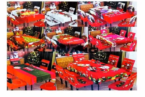 Mantel de mesa navideño con seis fundas de sillas