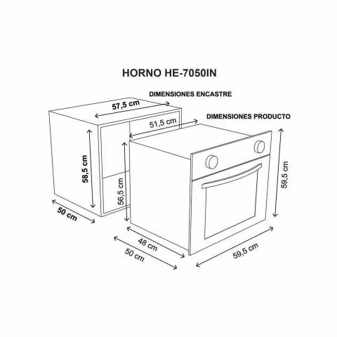 Horno empotrable 1650w 57lts he-7050 inox