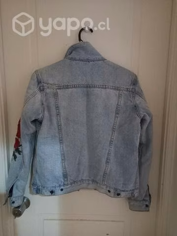 Chaqueta jeans chiporro S bordado rosas - Imagen 2