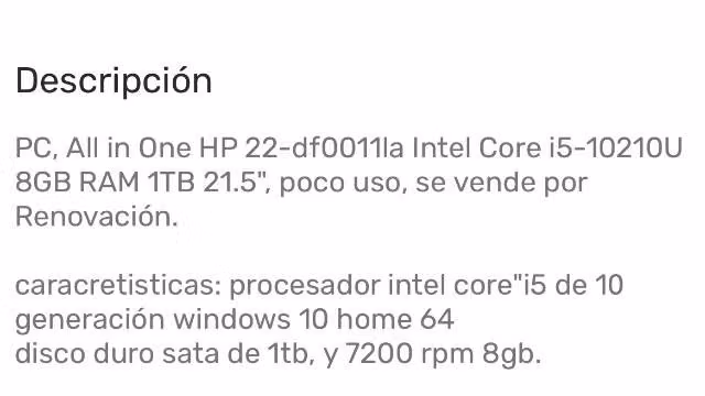 PC, Hp , intel core i5, 8Gb, Ram 1 TB - Imagen 2