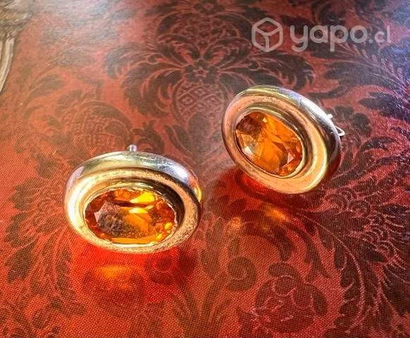 Juego de aros de Oro 18 k co engaste de Topazio - Imagen 2