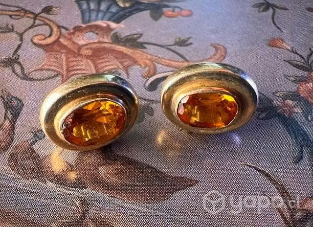 Juego de aros de Oro 18 k co engaste de Topazio - Imagen 4