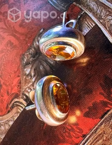 Juego de aros de Oro 18 k co engaste de Topazio - Imagen 3