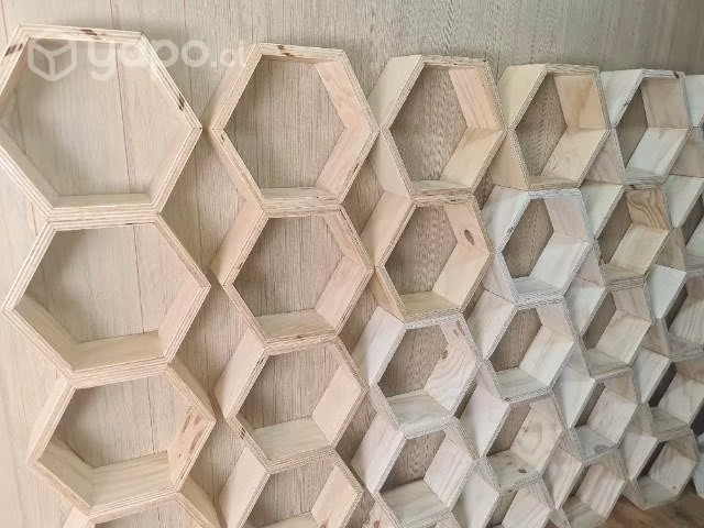 Repisas decorativas hexagonal madera barnizada - Imagen 5