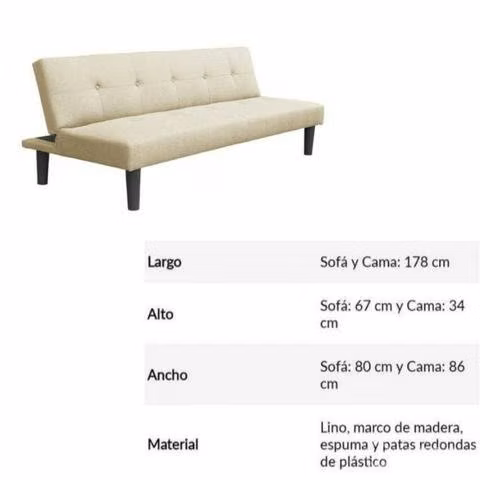 Futon NUEVO SELLADO Tela Lino Color Beige