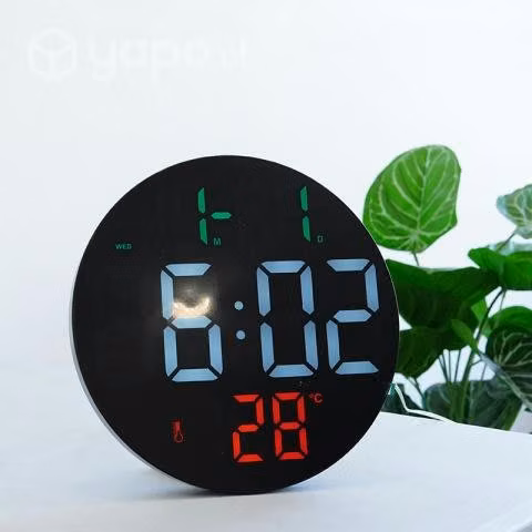 Reloj de pared digital led redondo con control rem