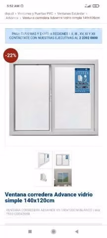 Ventana correde 140 x 120 vidrio simple marca DPV