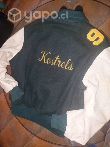 Chaqueta universitaria M , mangas cuero real