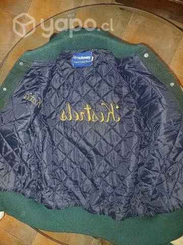 Chaqueta universitaria M , mangas cuero real