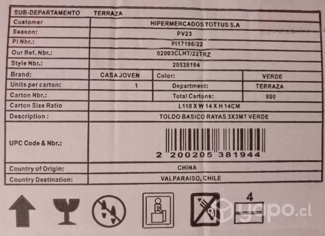 Vendo toldo de jardin