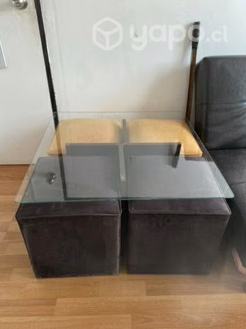 Centro de mesa vidrio + 4 puff