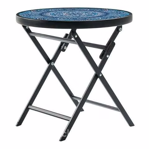 Mesa Lateral o Terraza Vidrio Mosaico Azul 45 CM