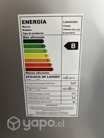 Lavadora fensa 18 kilos