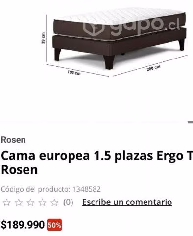 Cama europea 1.5 plazas Ergo T Rosen