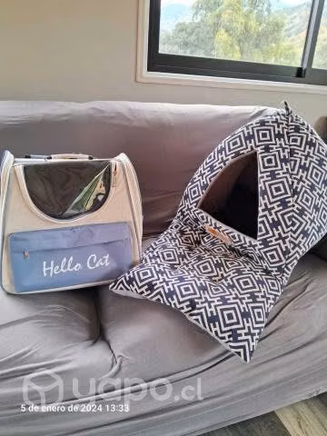 Cama de gatito y mochila