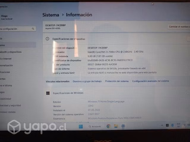 Notebook Acer i3 7th - Imagen 4