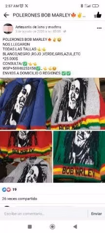 Poleron artesanal de Bob Marley