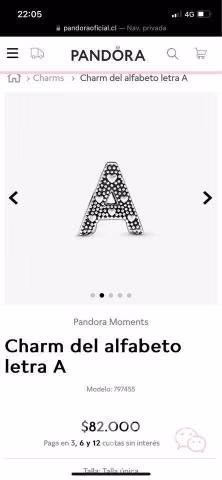 Charm Pandora Original letra A - Imagen 2