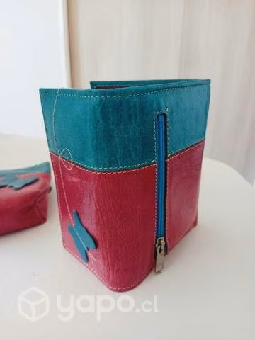 Kit Monedero de Cuero Genuino Cardim (Azul/Rosa) - Imagen 6