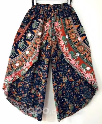 Pantalón Hindú Bordado Faldón Talla M/l Azul