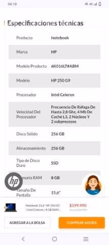 Notebook hp G9 250